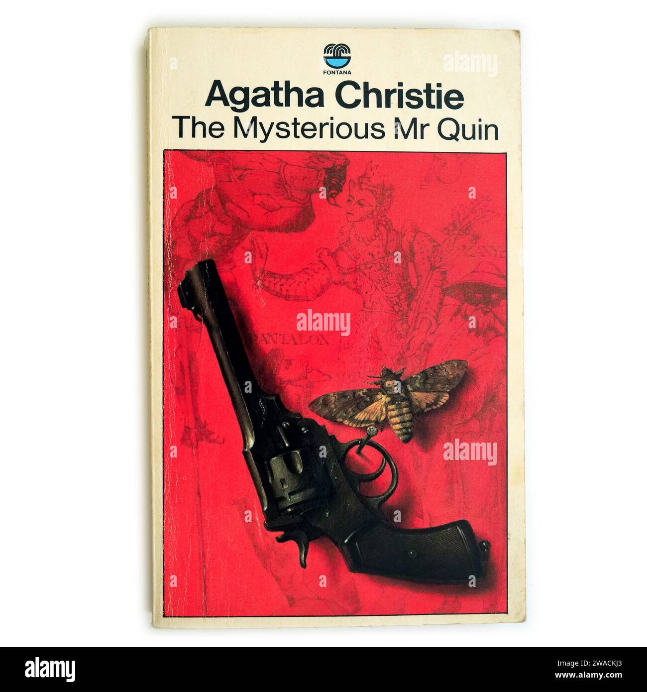 Der Mysteriöse Mr. Quin. Ein Taschenbuch von Agatha Christie auf weißem Hintergrund. Studio eingerichtet. Dezember 2023 Stockfoto