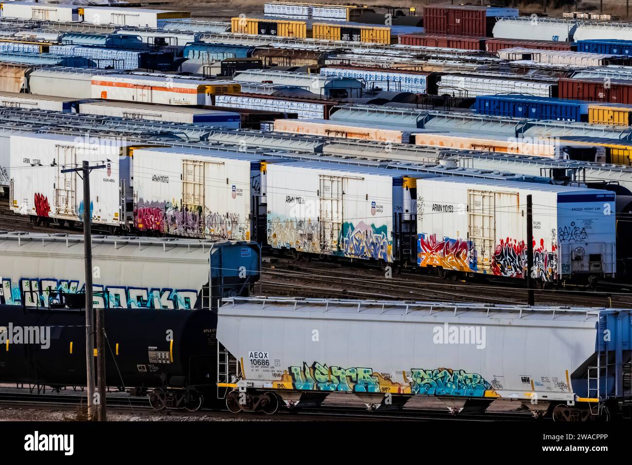 Bailey Yard, die größte Bahnklassifizierungsstelle der Welt, Union Pacific Railroad, North Platte, Nebraska, USA [keine Freigabe des Eigentums; redaktionelle Lizenzen Stockfoto