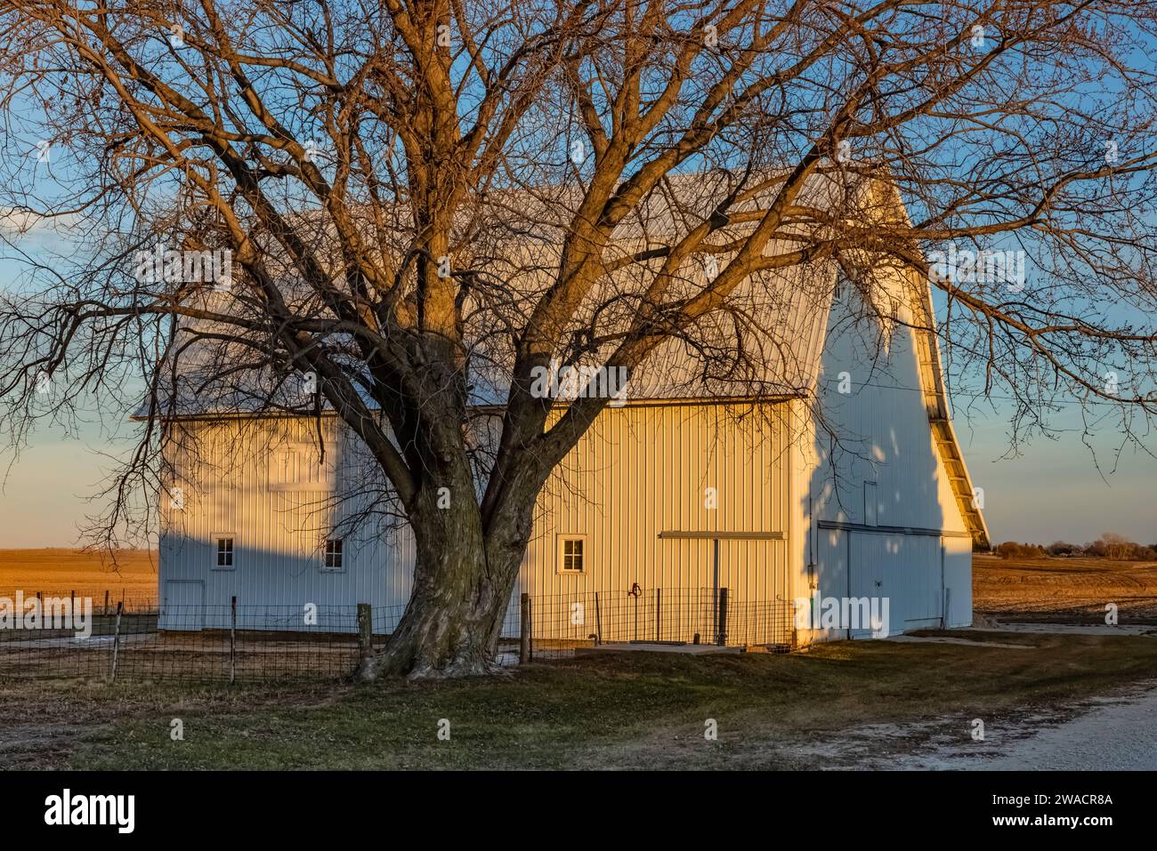 Scheune mit Nadelschatten in der Nähe von Mechanicsville, Iowa, USA [keine Freigabe des Eigentums; nur redaktionelle Lizenzierung] Stockfoto
