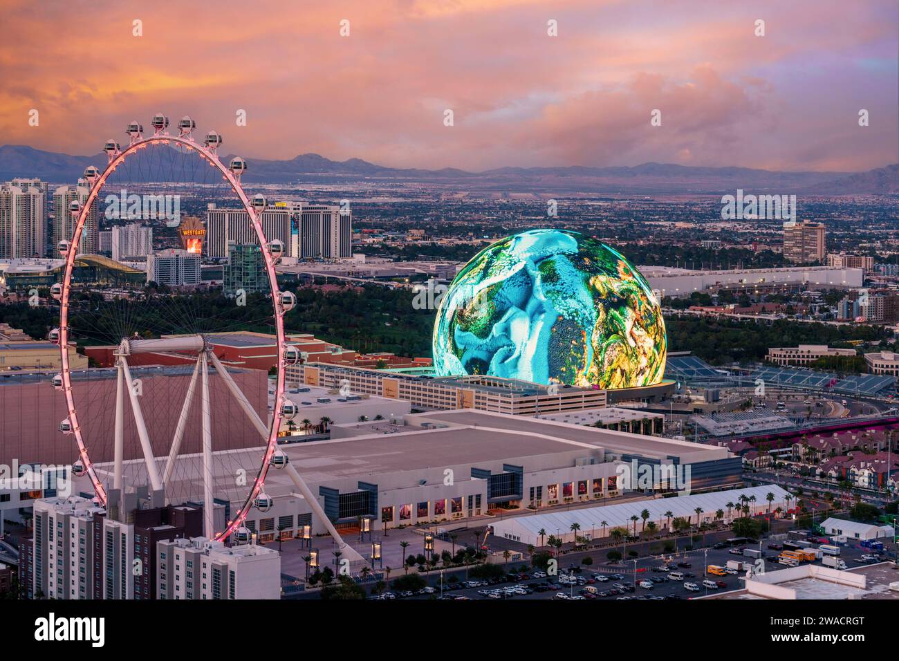 Luftaufnahme der Sphere Las Vegas, Nevada, USA Stockfoto