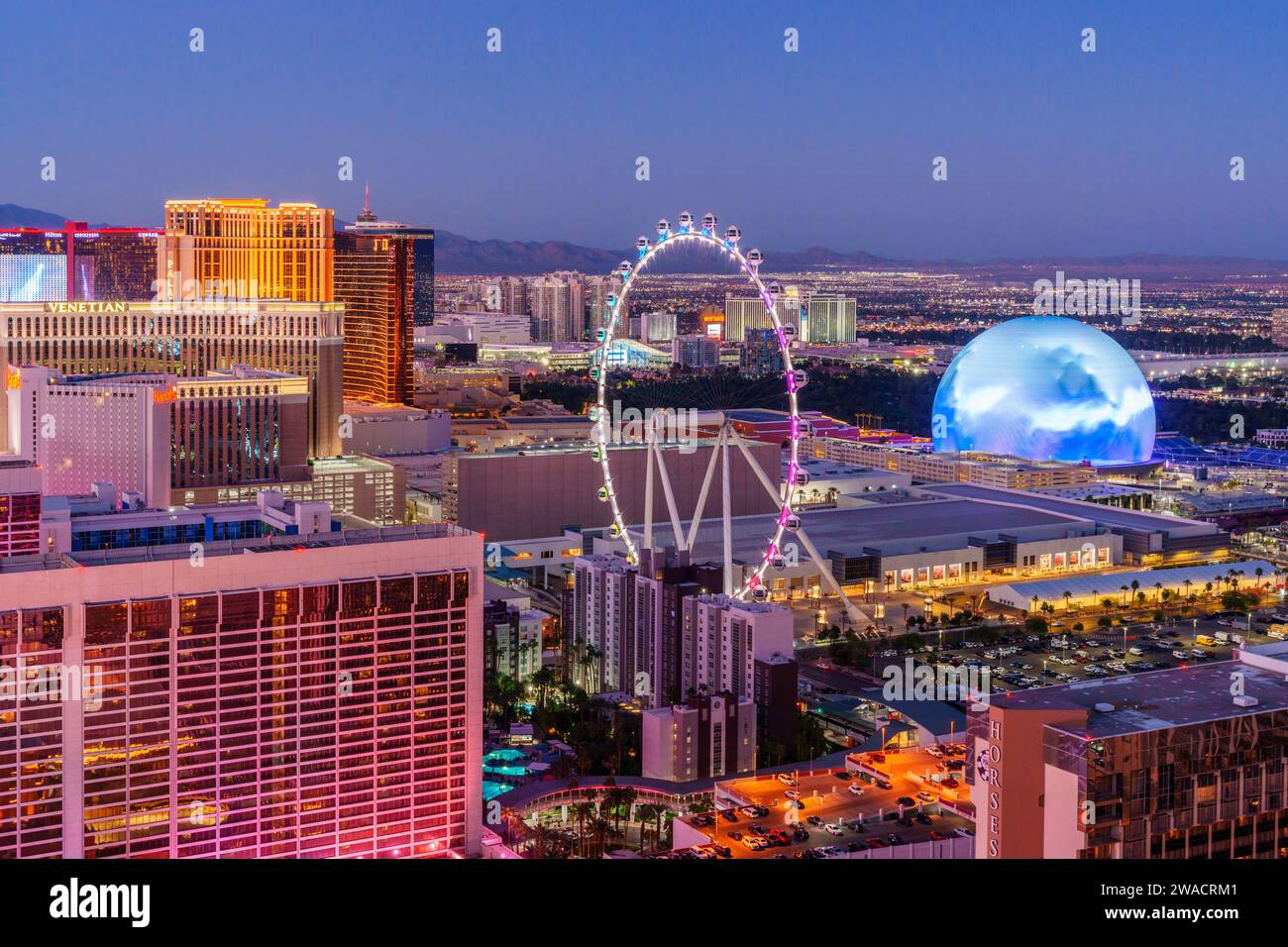 Luftaufnahme der Sphere Las Vegas, Nevada, USA Stockfoto