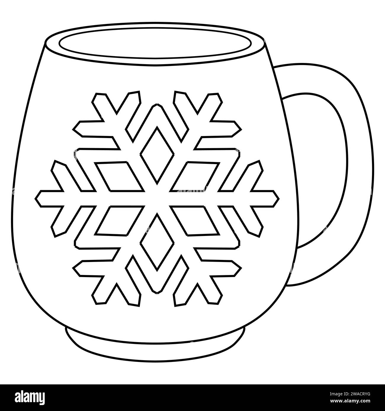 Blaue Tasse mit Schneeflocke. Vektor-weihnachtsbecher mit Schneeflocke. Cartoon. Ausmalseite für Strichzeichnung. Vektorabbildung Stock Vektor