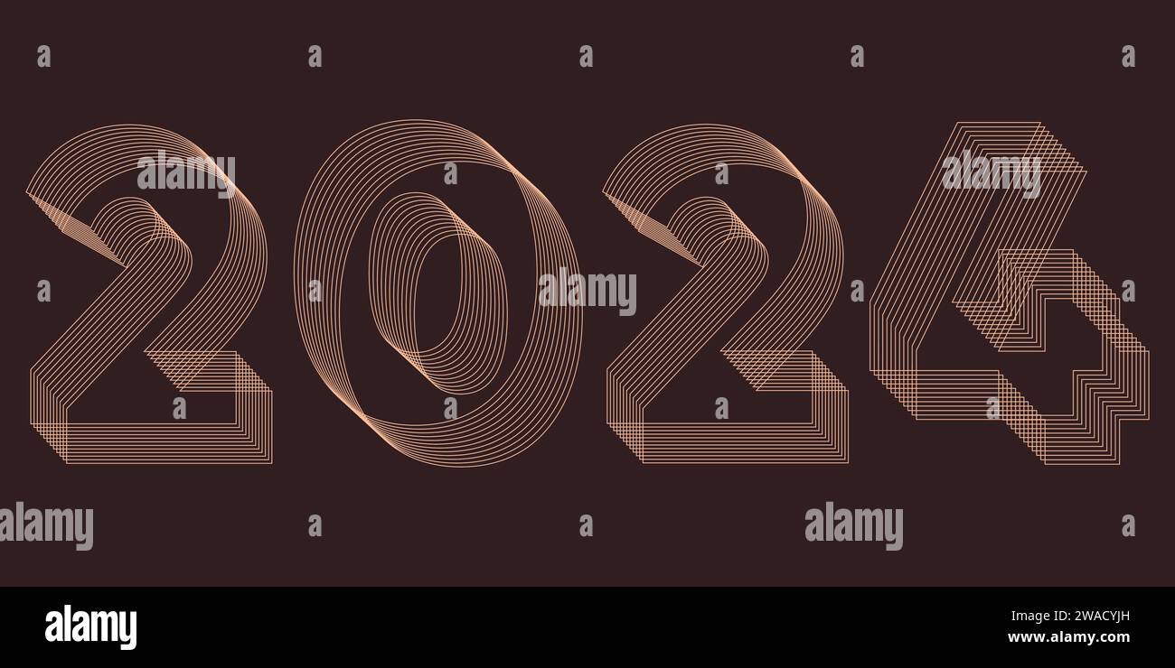 2024 abstrakte geometrische 3D-Darstellung auf braunem Hintergrund. Streetwear-Stil, futuristisch. Bildungskonzept. Vektorabbildung 10 EPS. Vektorabbildung Stock Vektor