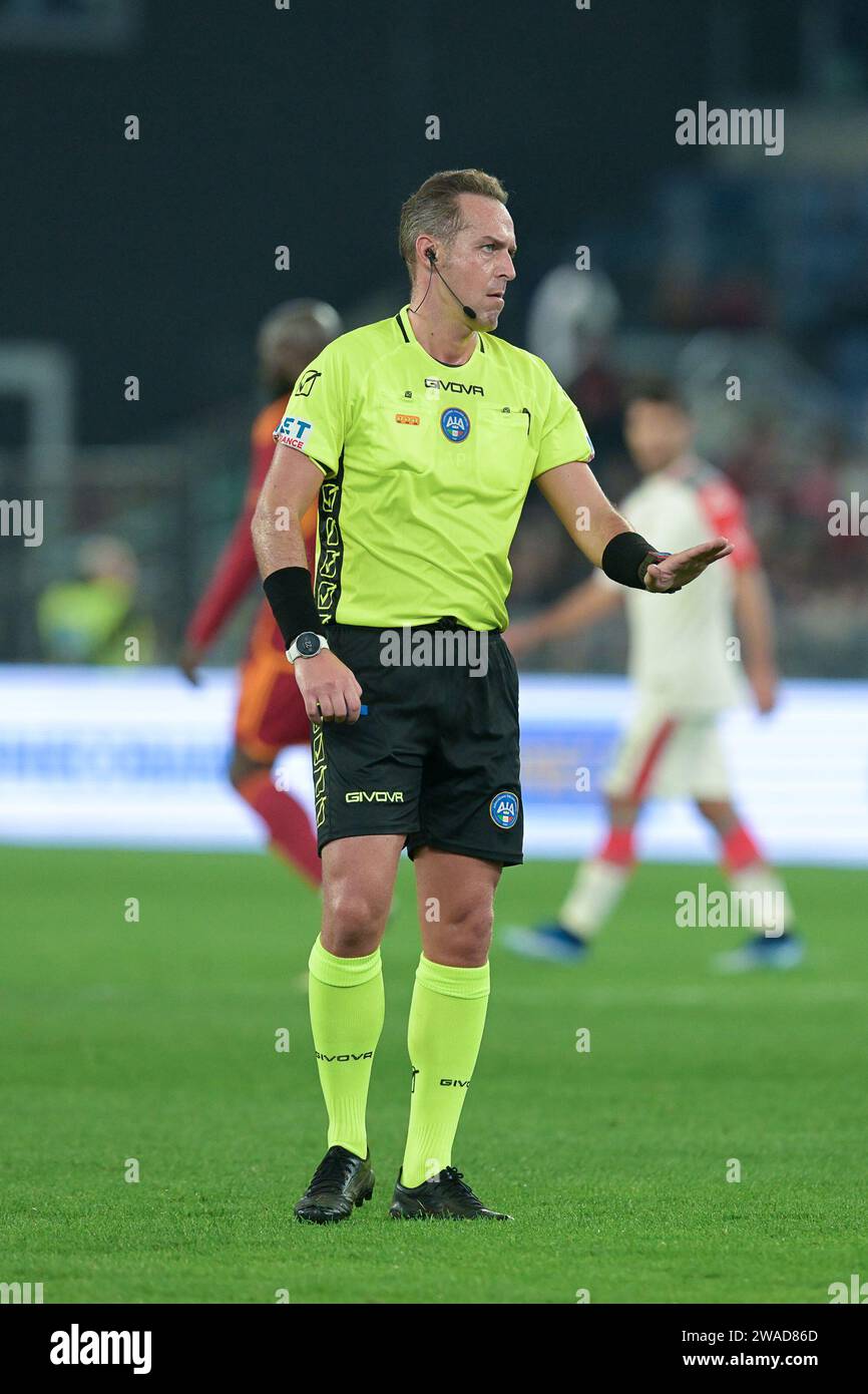 Januar 2024, Stadio Olimpico, Roma, Italien; Coppa Italia Fußball; Roma gegen Cremonese; Schiedsrichter Luca Pairetto Stockfoto