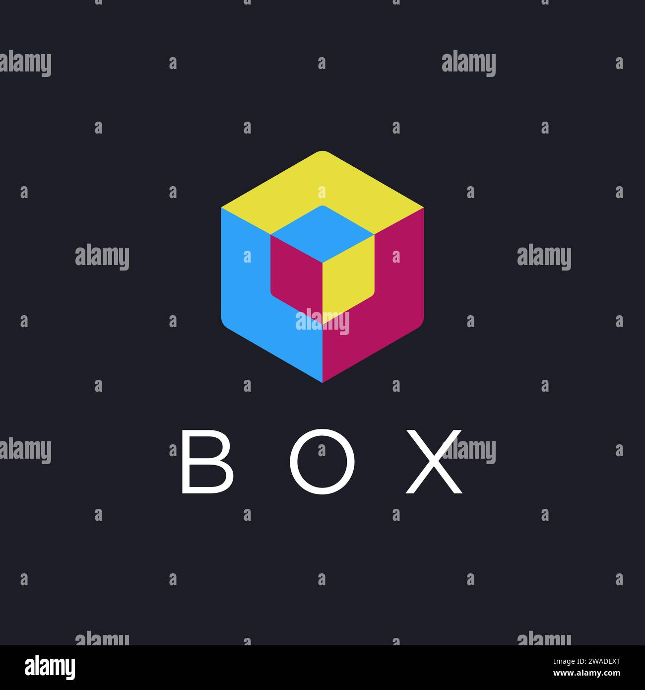 Flache 3D-Box-Logo-Vektorvorlage auf dunklem Hintergrund Stock Vektor