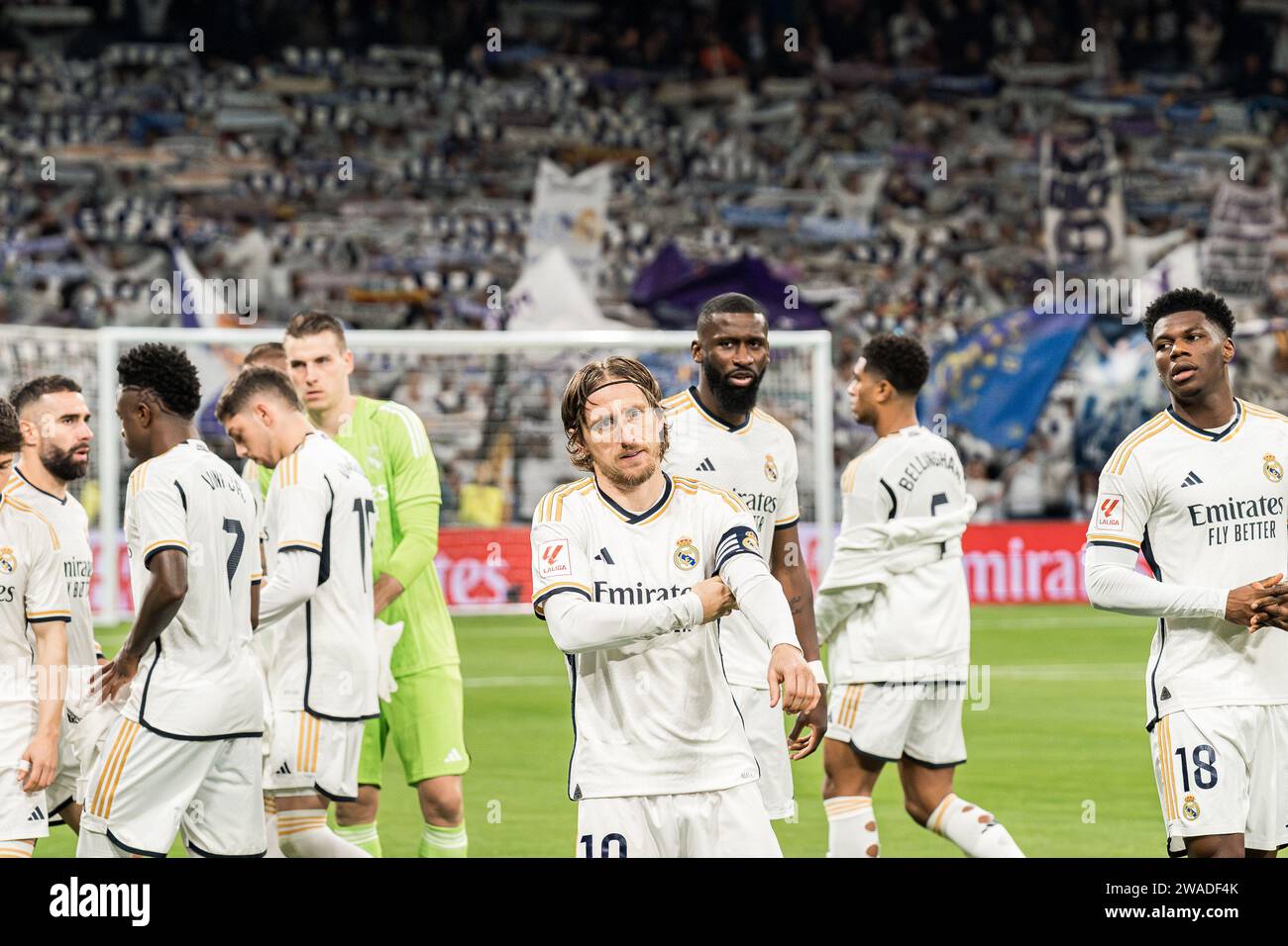 Madrid, Spanien. Januar 2024. Real Madrid Spieler, die während der LALIGA EA zwischen Real Madrid und Mallorca im Santiago Bernabéu Stadion zu sehen waren. Endergebnis: Real Madrid 1:0 Mallorca. Quelle: SOPA Images Limited/Alamy Live News Stockfoto
