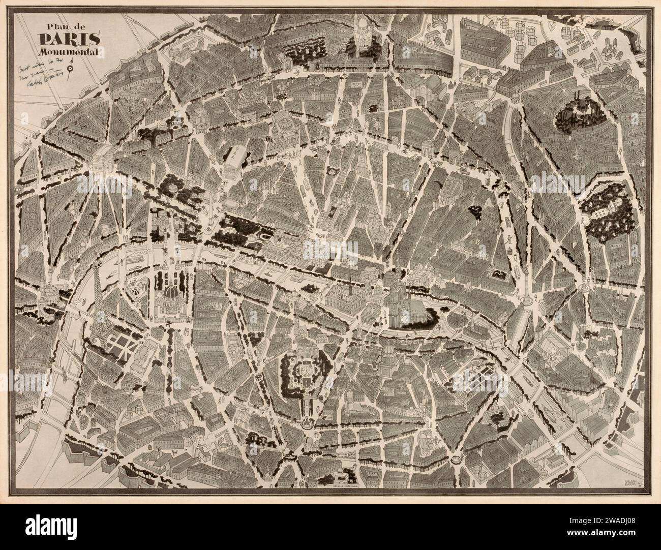 Monumentale Karte der Stadt Paris, Frankreich, von Ralph Barton, Stockfoto