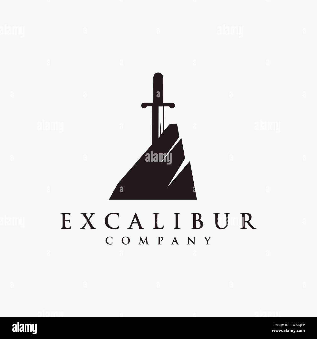 Simple Sword Excalibur Logo-Vektorvorlage auf weißem Hintergrund Stock Vektor