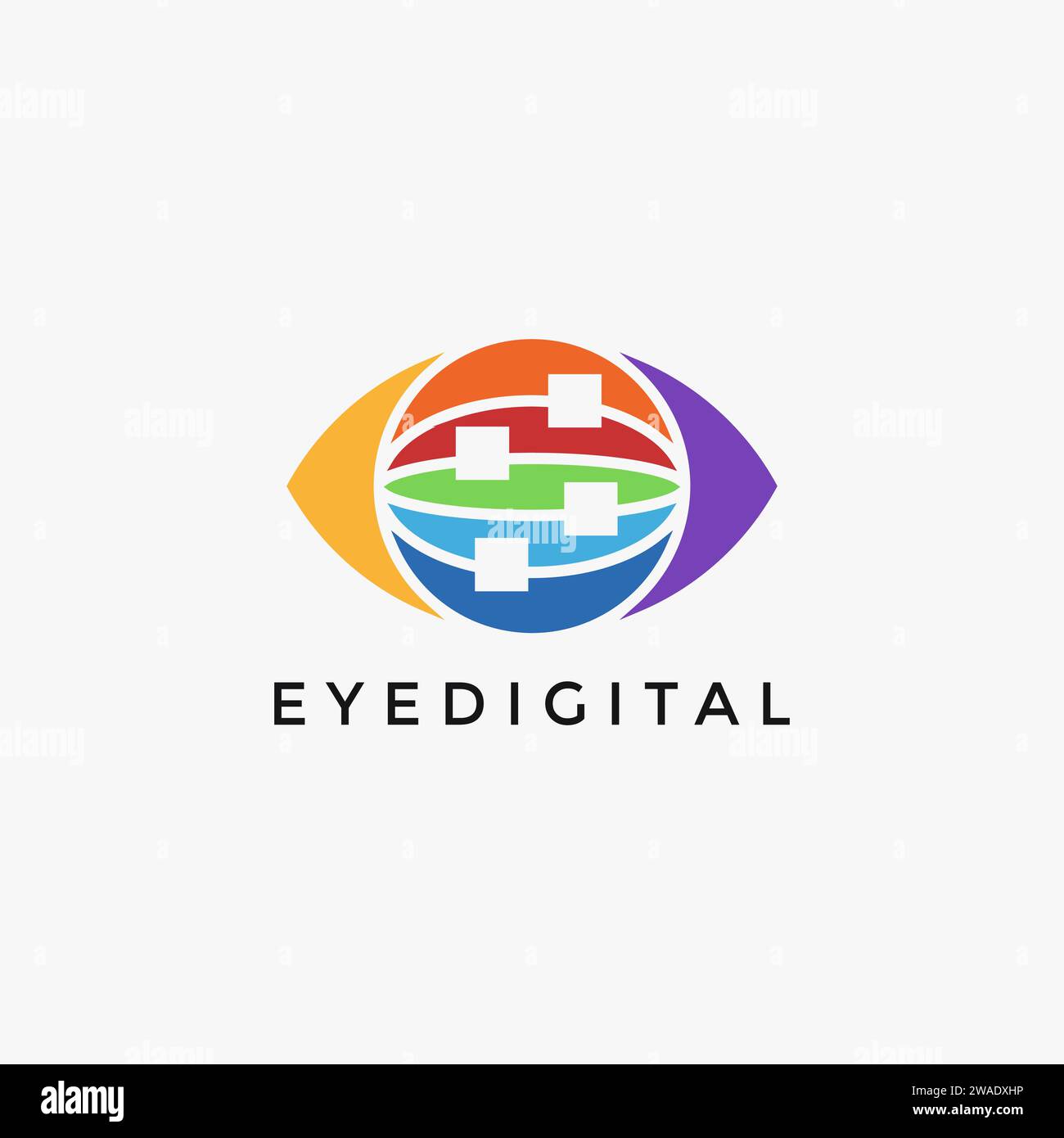 Digitale Netzwerkverbindung Eye Vision Logo-Vektorvorlage auf weißem Hintergrund Stock Vektor