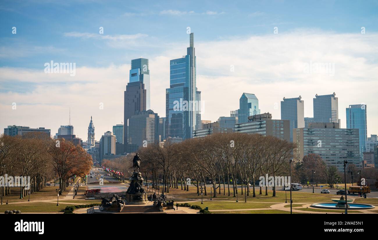 Die Skyline von Philadelphia an einem Frühlingstag Stockfoto