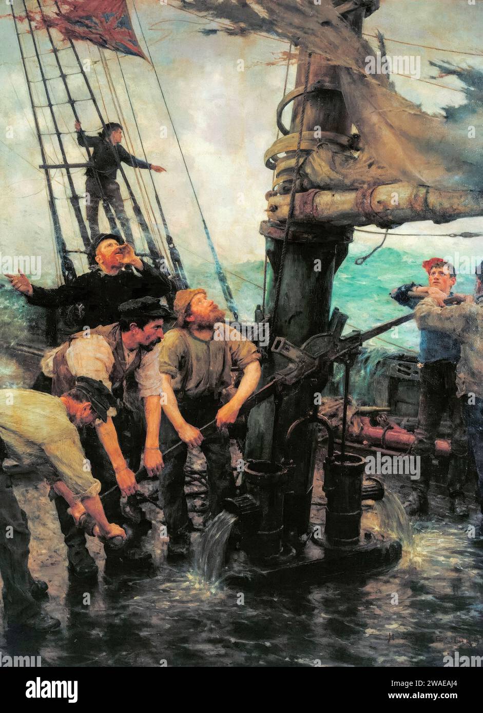 Henry Scott Tuke, alle Hände an die Pumpen, Gemälde in Öl auf Leinwand, 1888-1889 Stockfoto