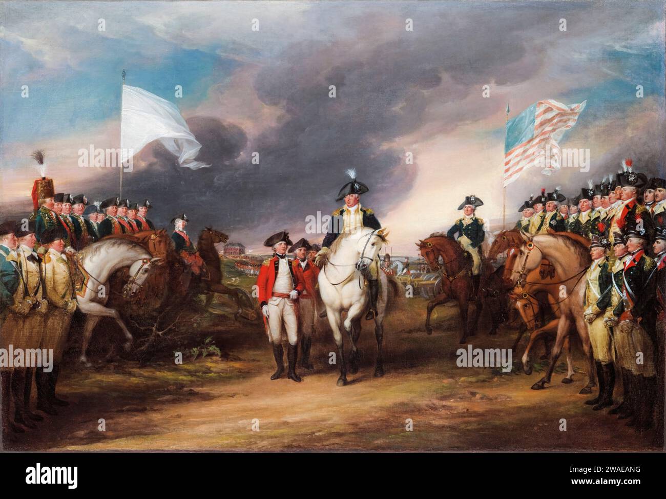 The Surrender of Lord Cornwallis at Yorktown, 19. Oktober 1781 (The Yorktown Surrender), Ölgemälde auf Leinwand von John Trumbull, 1787-1828 Stockfoto