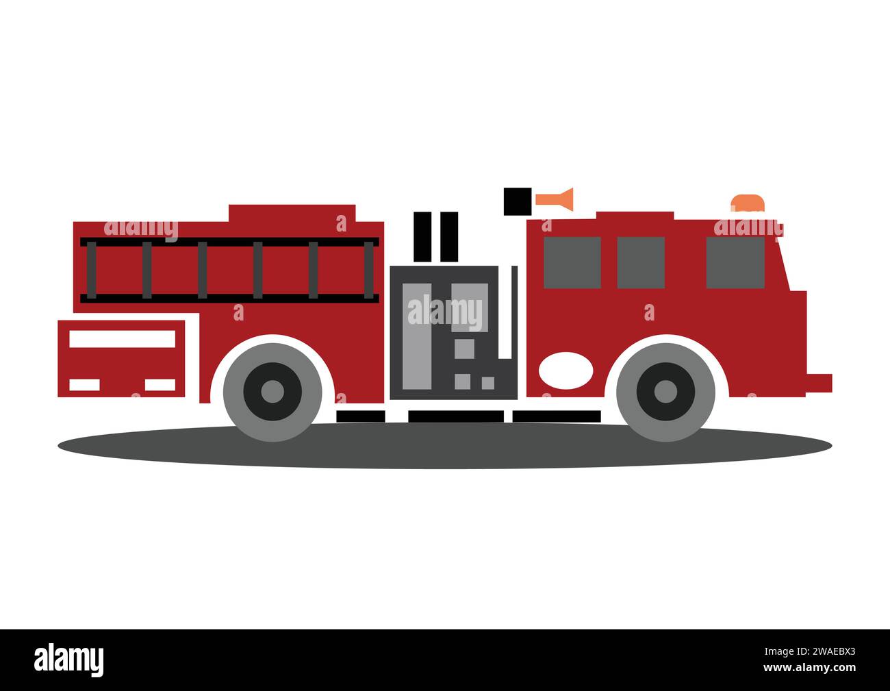 Flache Abbildung des Feuerwehrwagens auf weißem Hintergrund. Feuerwehrnotfall. Stock Vektor