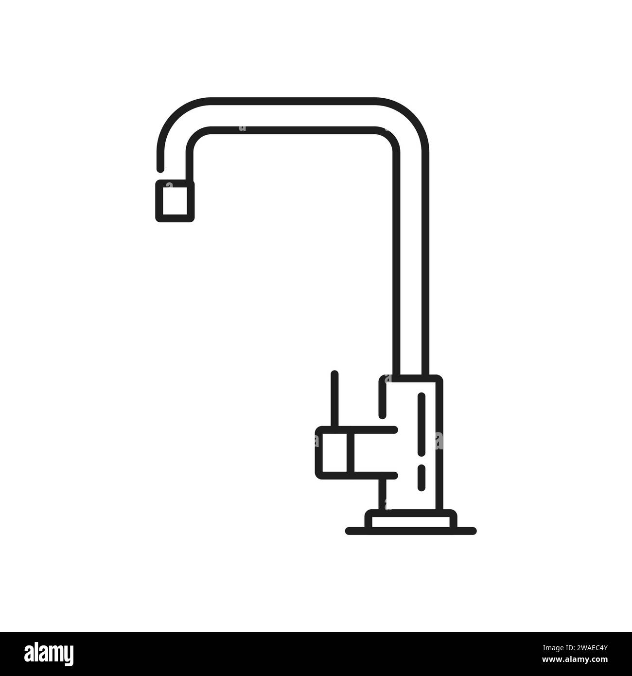 Tap Küche und Bad Scheibe Wasserhahn Umrisssymbol. Haus Badewanne moderner Wasserhahn, WC Waschbecken Wasserhahn oder Bad Wasserhahn Umrissvektor Symbol. Lineares Piktogramm oder Symbol für Einlassventil des Hauptbades Stock Vektor