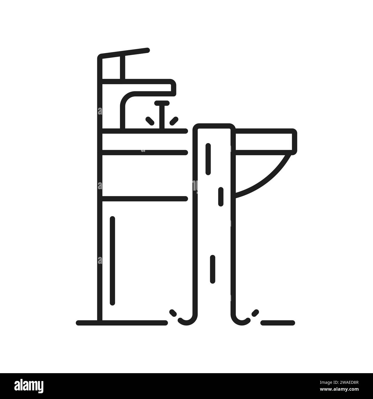 Klempner Wasser Service Symbol für Bad oder WC Rohr Sanitär, Vektor Umrisszeichen. Heim Waschbecken Wasserhahn Leckage Reparatur oder Haus Bad Abwasserkanal Wartung Service Line Symbol Stock Vektor