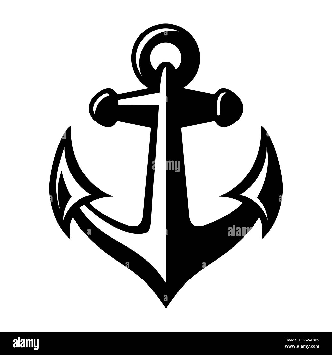 Monochrom-Symbol für Meeresanker. Anlegegerät für nautische Schiffe, traditionelles Schiffszubehör. Silhouette Schiffsausrüstung. Marine, Meeresflotte, Hafen Stock Vektor