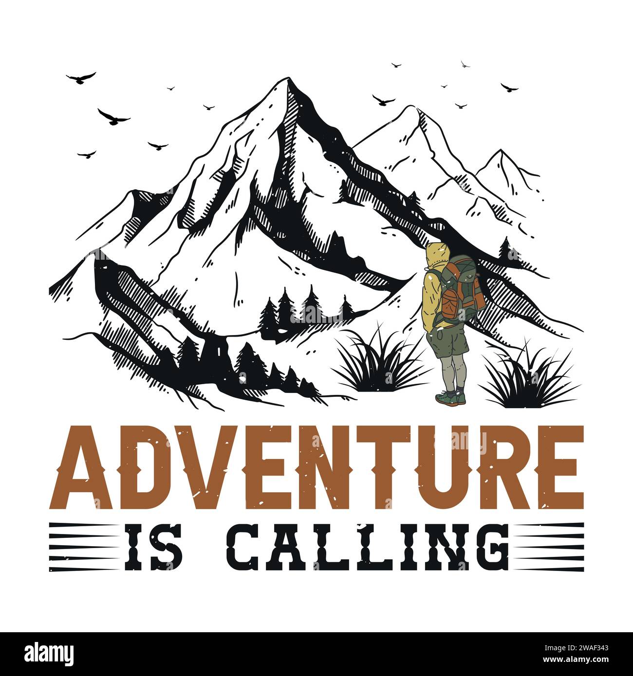 T-Shirt-Design zum Wandern Stock Vektor