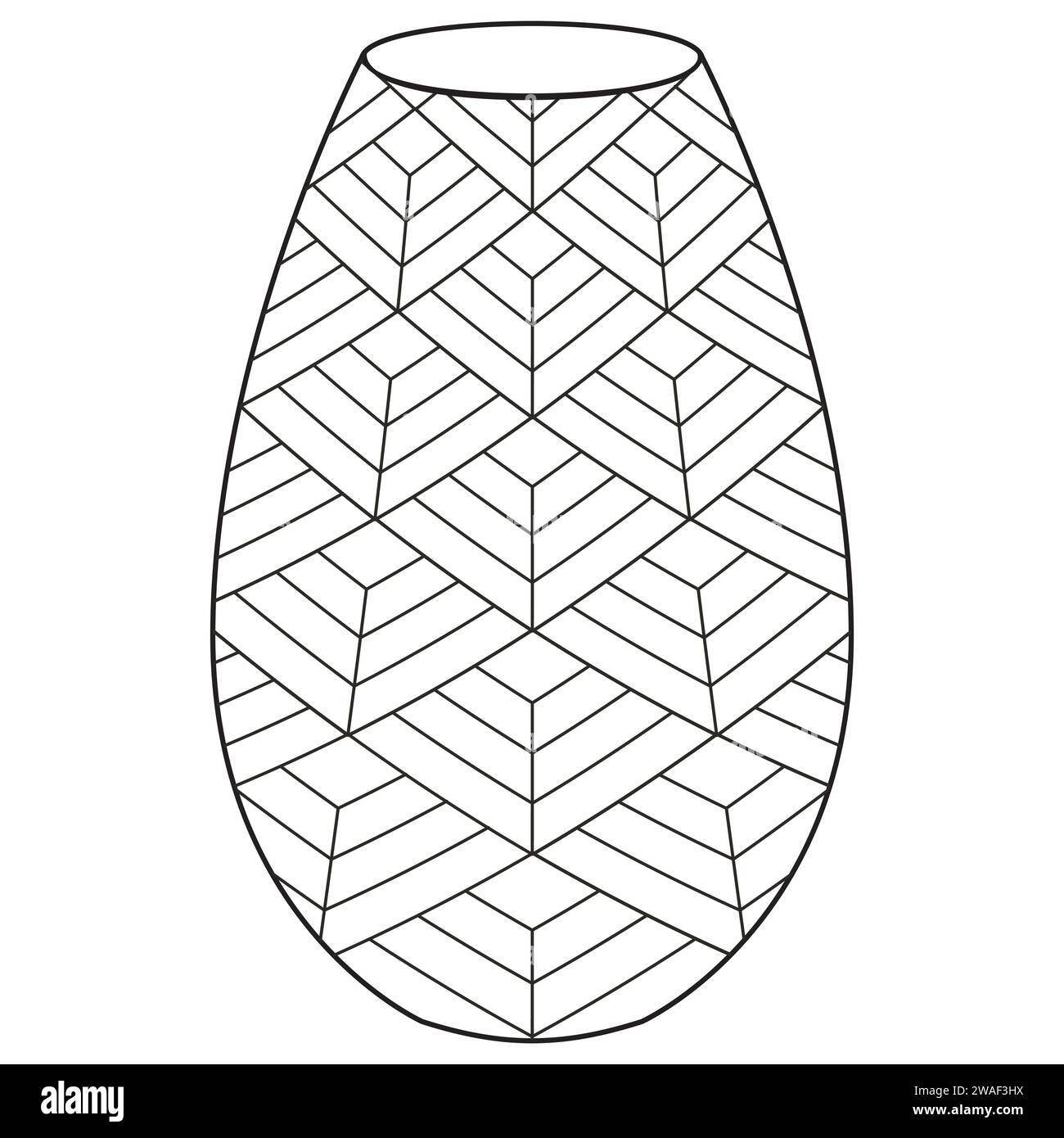 Konturvase, Vektor linear. Vasenkeramik, antike griechische Illustration. Schwarz-weiß. Seite „Art Therapy Coloring“ (Kunsttherapie). Vektorabbildung Stock Vektor