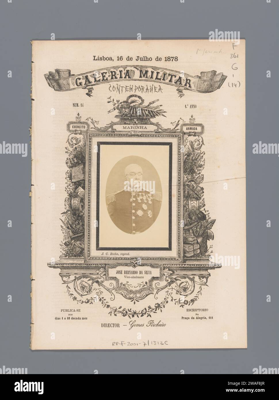 Zeitgenössische Militärgalerie, Gomes Pércheiro, 1878 Buch Lissabon-Zeitung. Fotounterstützung für Druck/Albumendruck Stockfoto