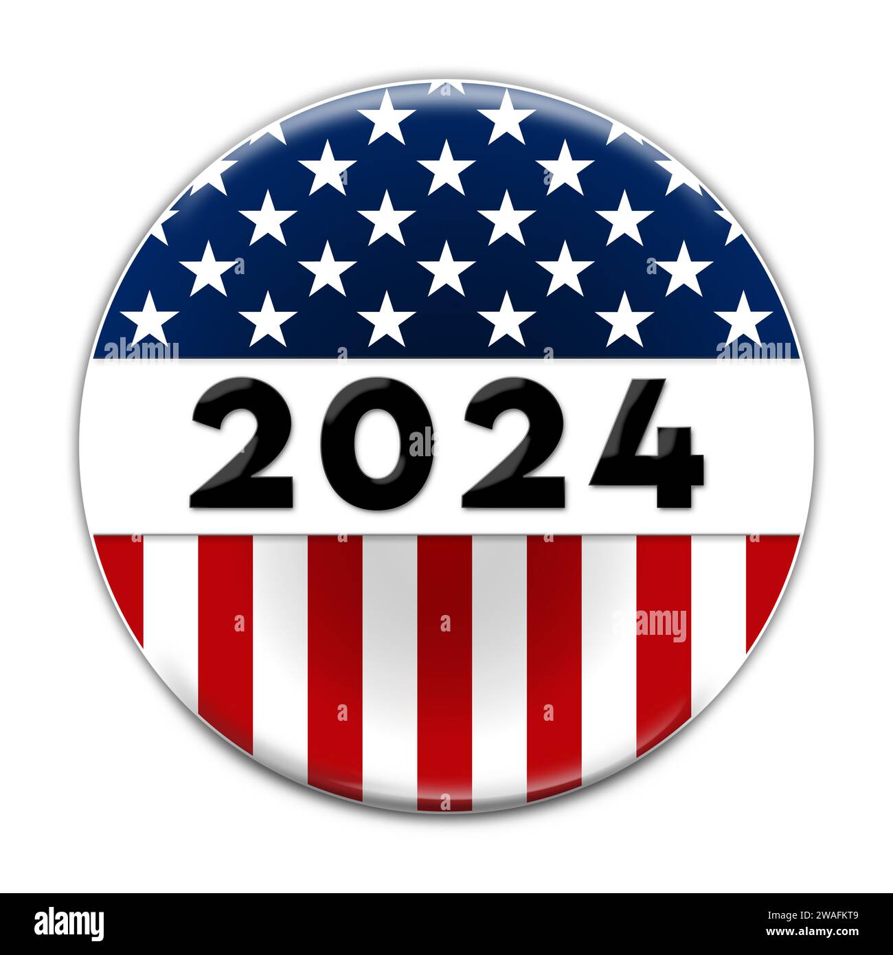 Präsidentschaftswahlknopf für 2024 in US-Farben Stockfoto