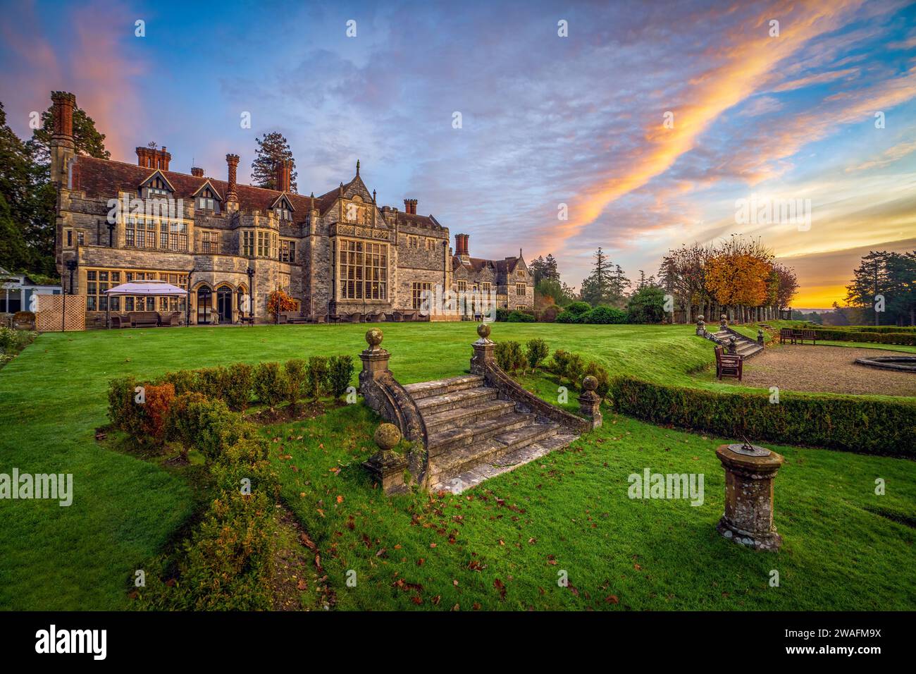 Rhinefield House Hotel at Sunrise, Brockenhurst, The New Forest, Hampshire, England, Uk Stockfoto