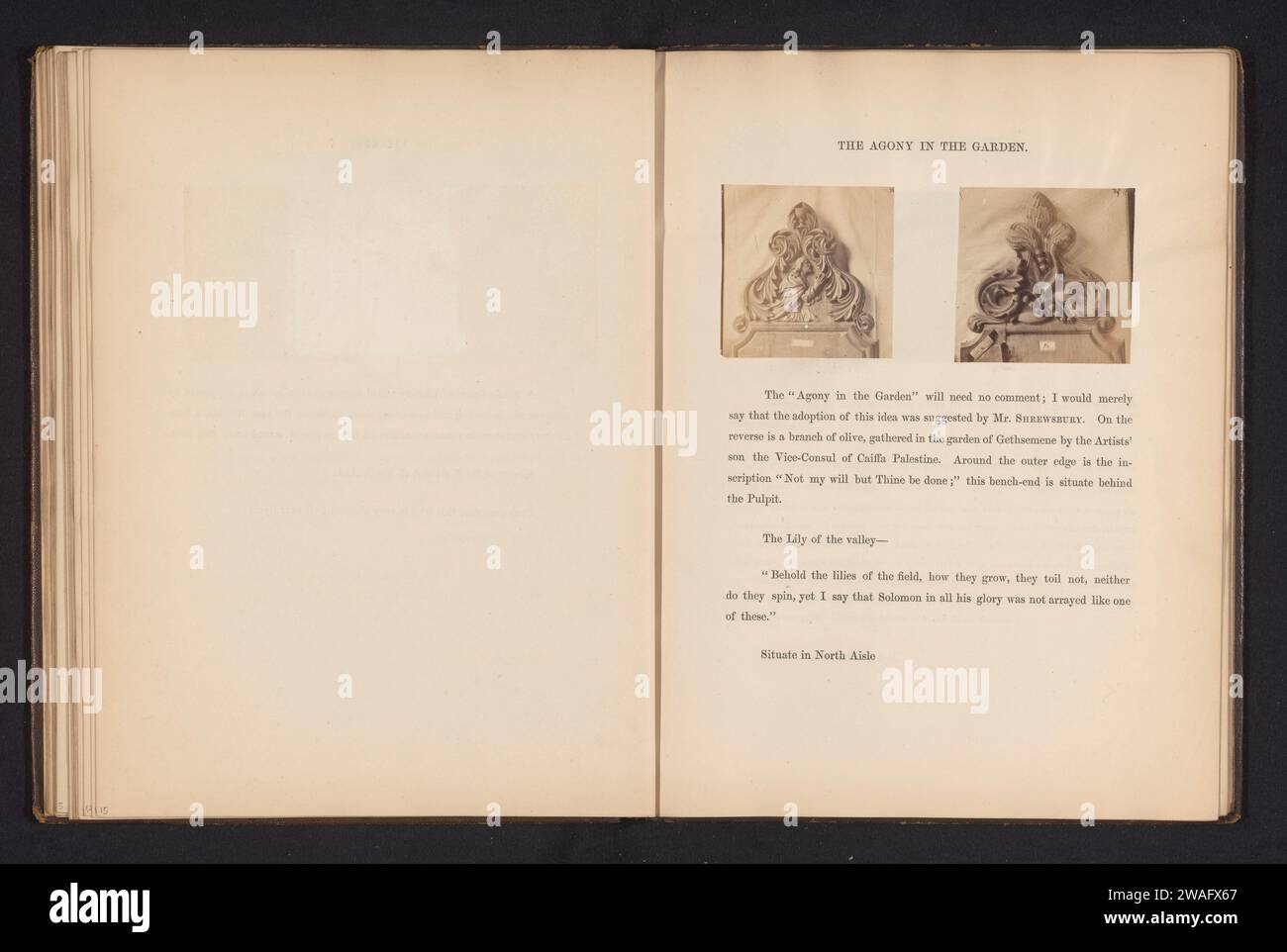 Dekorationen einer Bank in der St Michael in Cornhill, die Christusfurcht vor dem Tod in Gethsemane und eine Maiglöckchen darstellen, Anonym, um 1857 - in oder vor 1867 Foto St Michael fotografische Unterstützung Albumenabdruck Bank. Das Gebet Christi im Garten Gethsemane während der Nacht. Blumen: lily of the Valley Stockfoto Dekorationen einer Bank in der St Michael in Cornhill, die Christusfurcht vor dem Tod in Gethsemane und eine Maiglöckchen darstellen, Anonym, um 1857 - in oder vor 1867 Foto St Michael fotografische Unterstützung Albumenabdruck Bank. Das Gebet Christi im Garten Gethsemane während der Nacht. Blumen: lily of the Valley Stockfoto