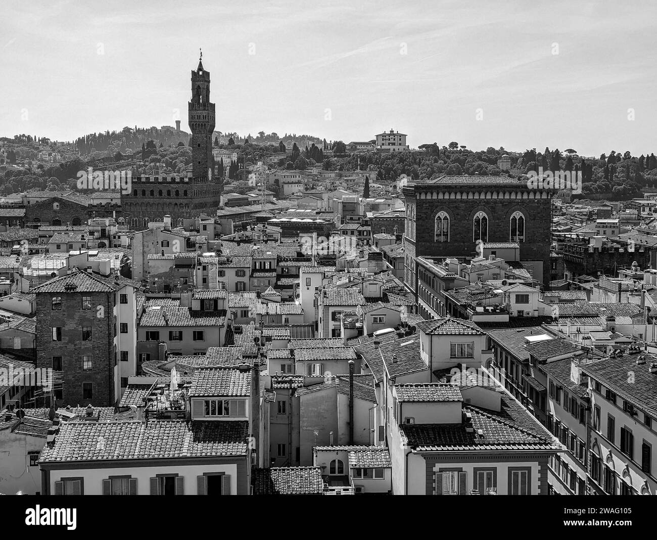 Blick auf das Zentrum von Florenz und den berühmten Palazzo Vecchio, Italien Stockfoto