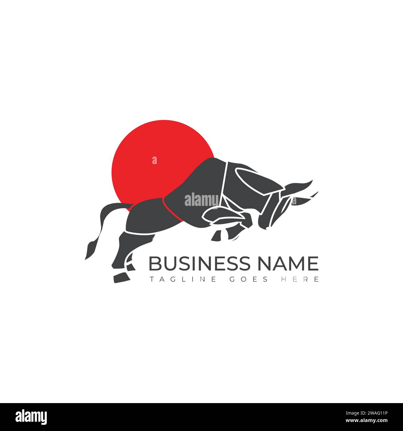 Angry Bull Logo-Vorlage. Schwarze Vektor-Silhouette eines Bullen, der zum Aufladen und Kämpfen bereit ist. Stock Vektor