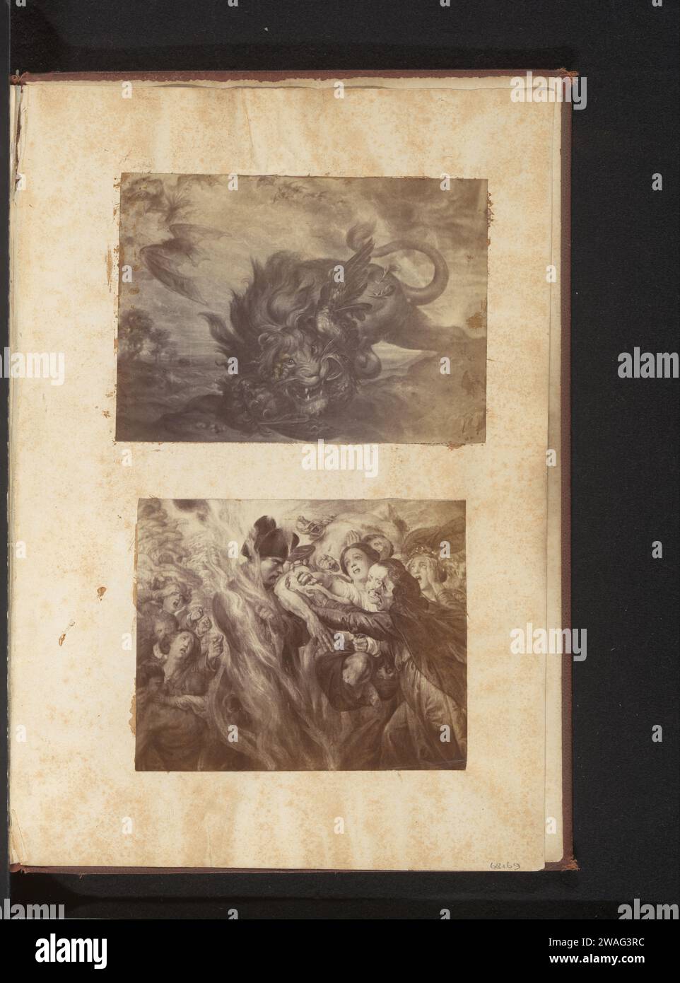 Fotoproduktion des Löwen von Waterloo von Antoine Wiertz, Edmond Fierlants, nach Antoine Joseph Wiertz, um 1863 - in oder vor 1868 fotografische Trägeralbumendruck Raubtiere, Raubtiere: Löwe Stockfoto