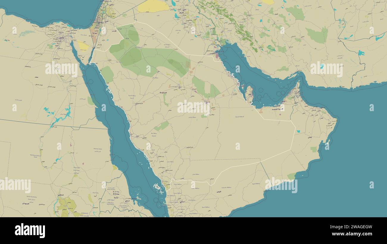 Saudi-Arabien auf einer topografischen Karte im humanitären OSM-Stil Stockfoto