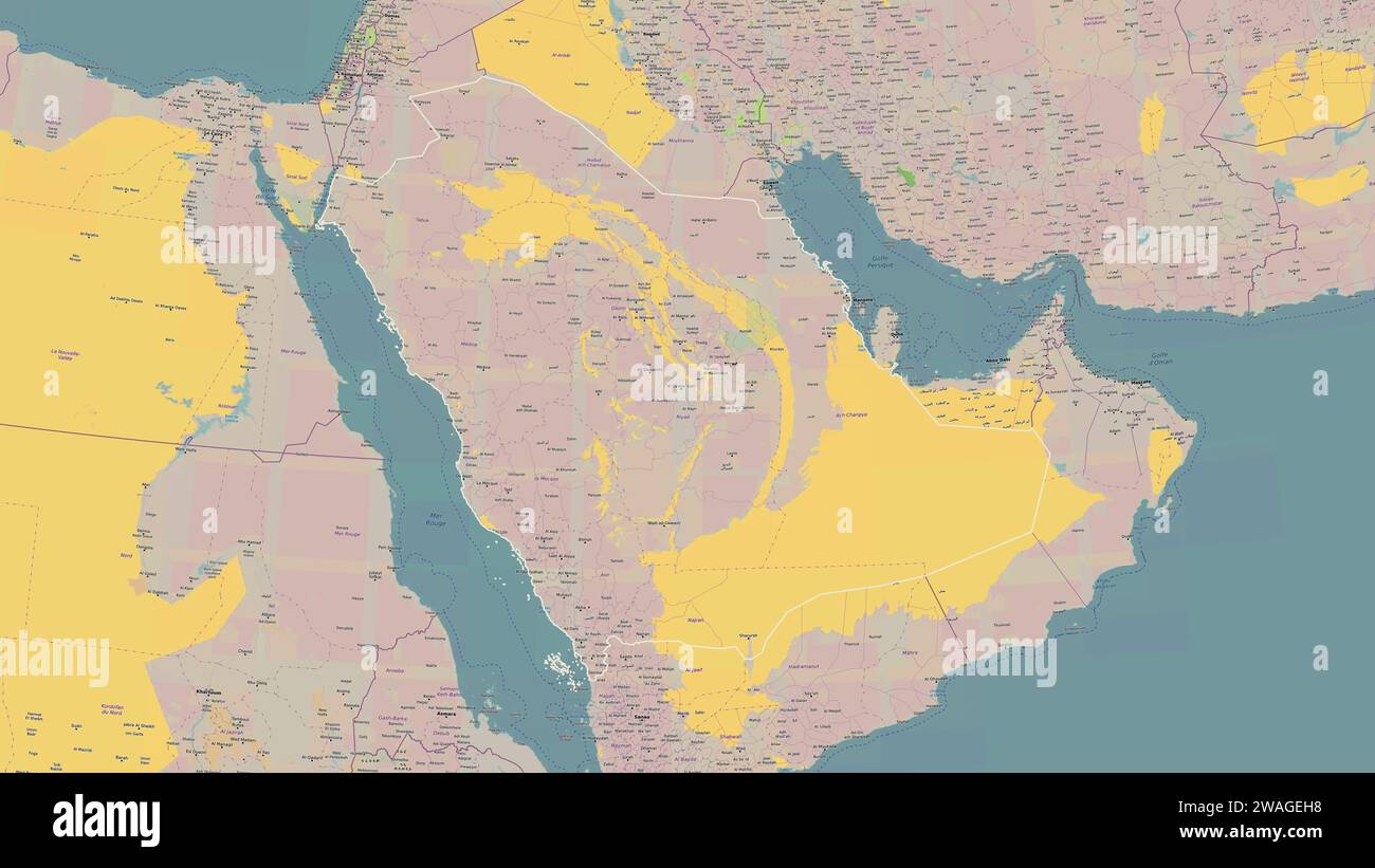 Saudi-Arabien auf einer topografischen Karte im Stil von OSM France Stockfoto