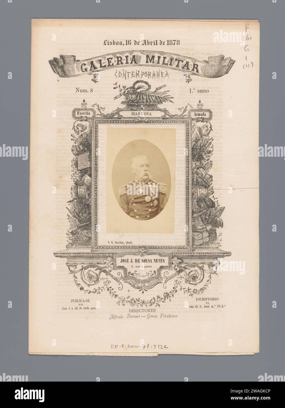 Zeitgenössische Militärgalerie, Gomes Pércheiro, 1878 Buch Lissabon-Zeitung. Fotounterstützung für Druck/Albumendruck Stockfoto