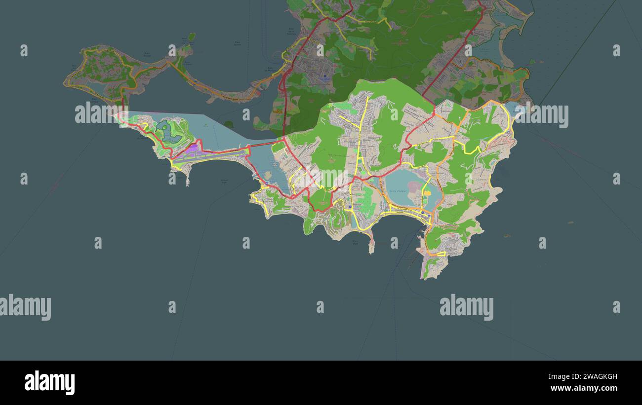 Sint Maarten wird auf einer topografischen Karte im Stil von OSM France hervorgehoben Stockfoto