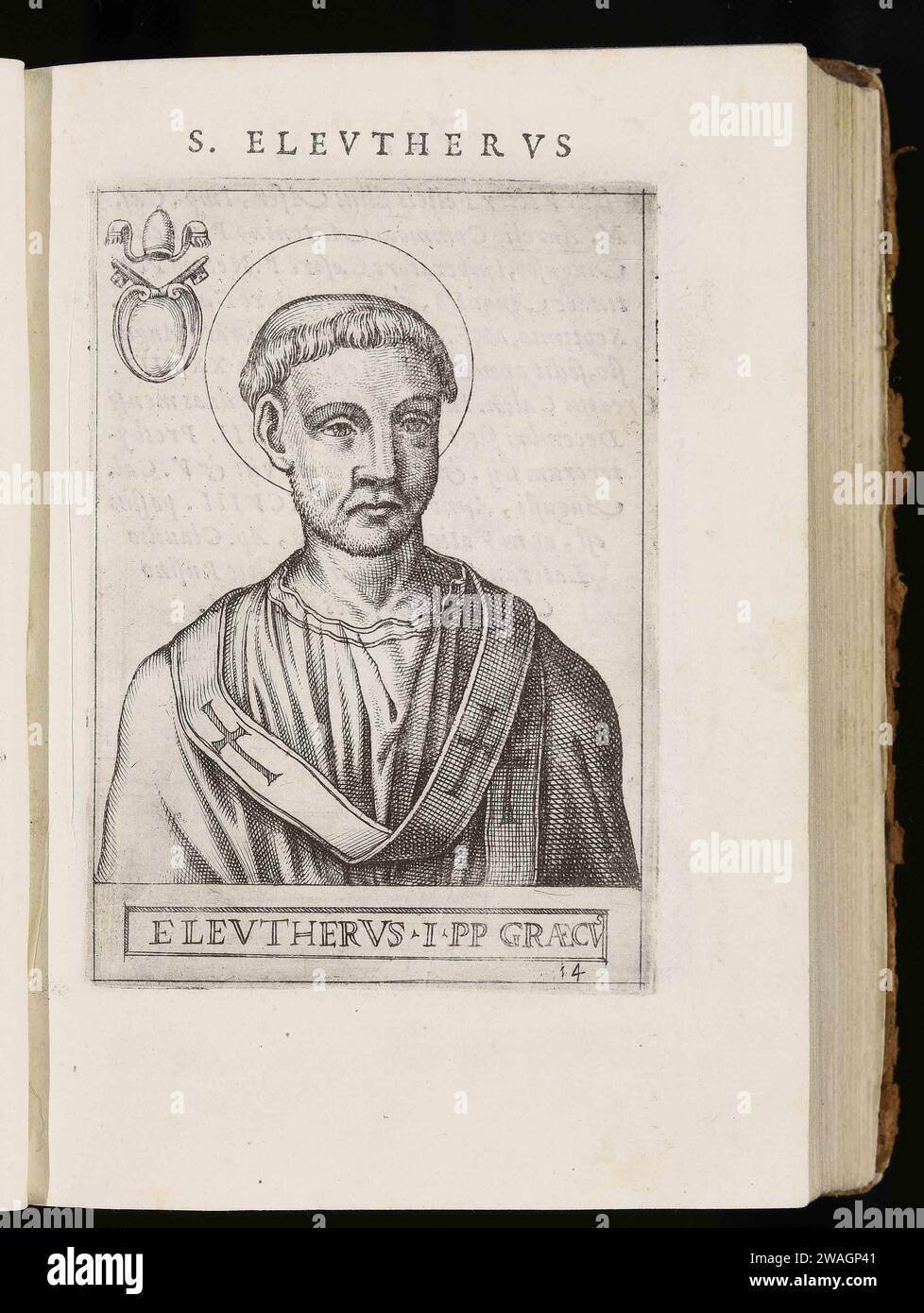 Eine Illustration von Papst Eleutherius aus dem Jahr 1580, der von 174 bis 189 Pontiff war. Er war der dreizehnte Papst. Stockfoto