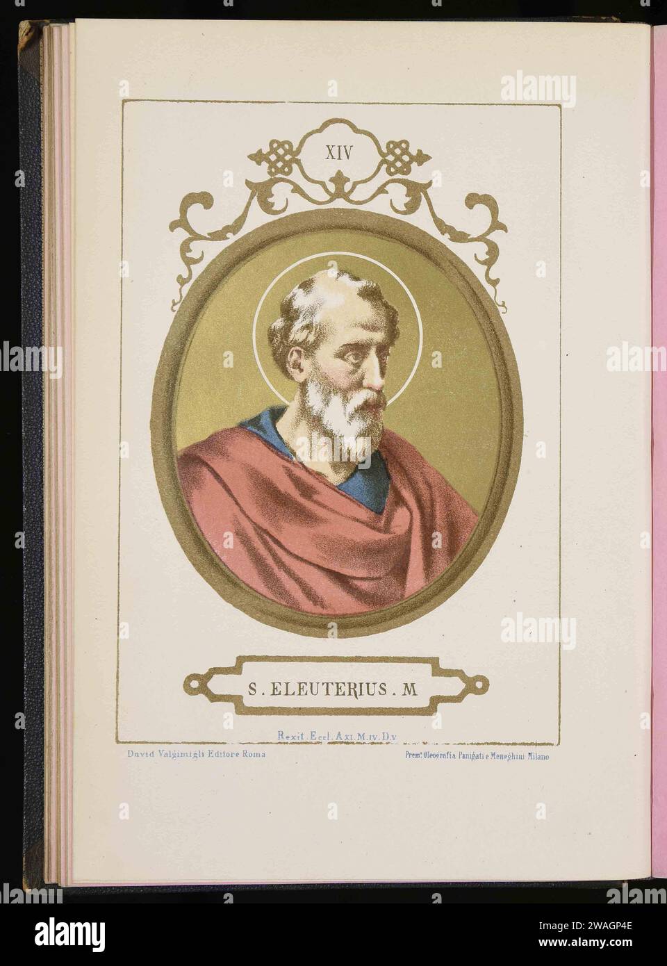 Eine Illustration von Papst Eleutherius aus dem Jahr 1879, der von 174 bis 189 Pontiff war. Er war der dreizehnte Papst. Stockfoto