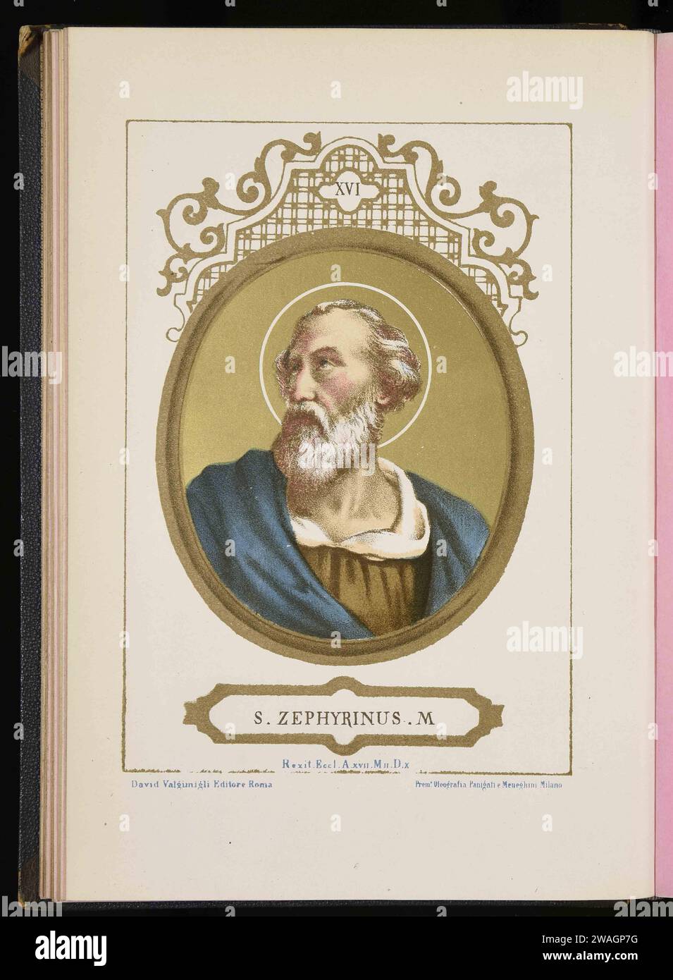 Eine Illustration von Papst Zephyrinus aus dem Jahr 1879, der von 199 bis 217 Papst war. Er war der 15. Papst. Stockfoto