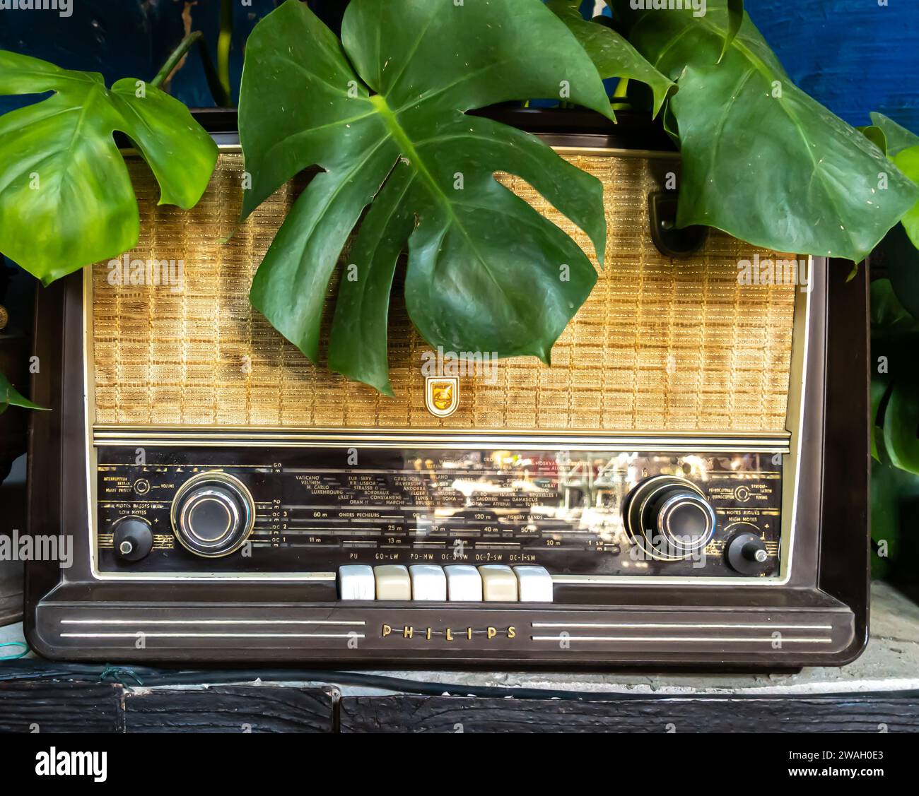 1956 Philips/Norelco B5X68A Röhrenradio Stockfoto