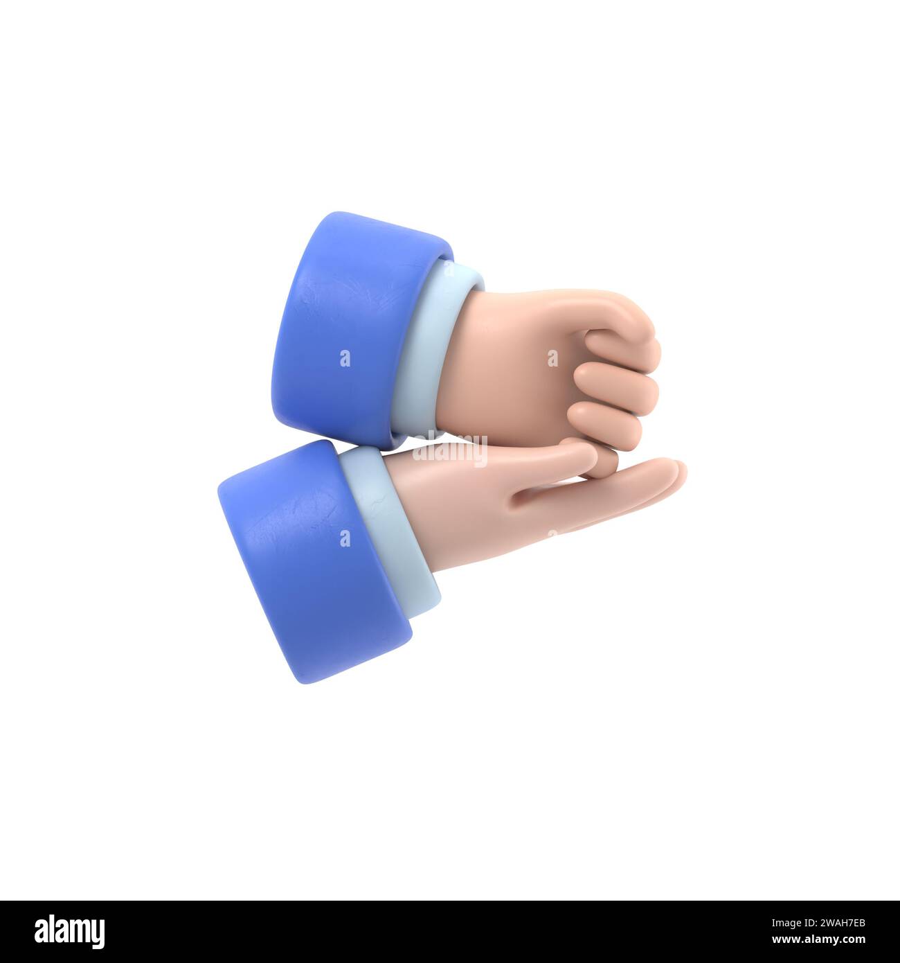 HILFE BEI der Geste ASL. Handgeste, Handfläche und Faust. Nonverbale Kommunikation. Sprachgesten. Flache 3D-Illustration. Handsymbol.3D-Rendering auf weiß Stockfoto