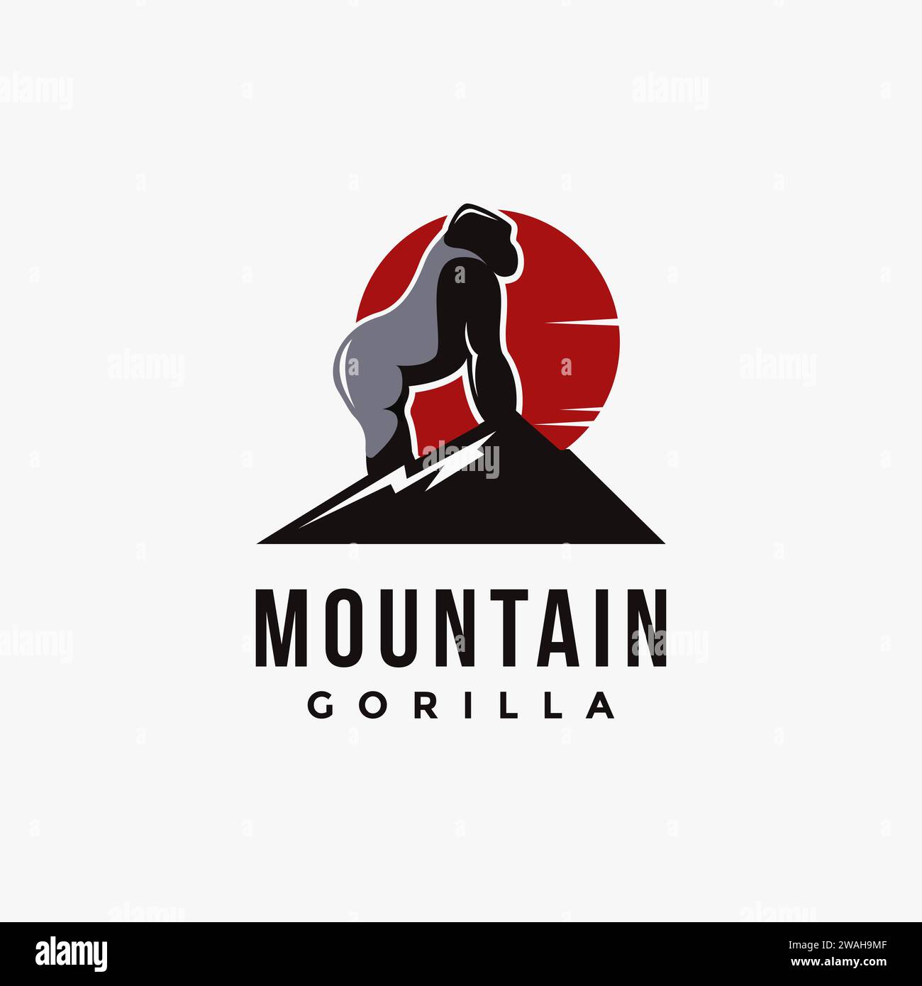 Berg- und Gorilla-Logo-Vektor-Illustration Vorlage auf weißem Hintergrund Stock Vektor