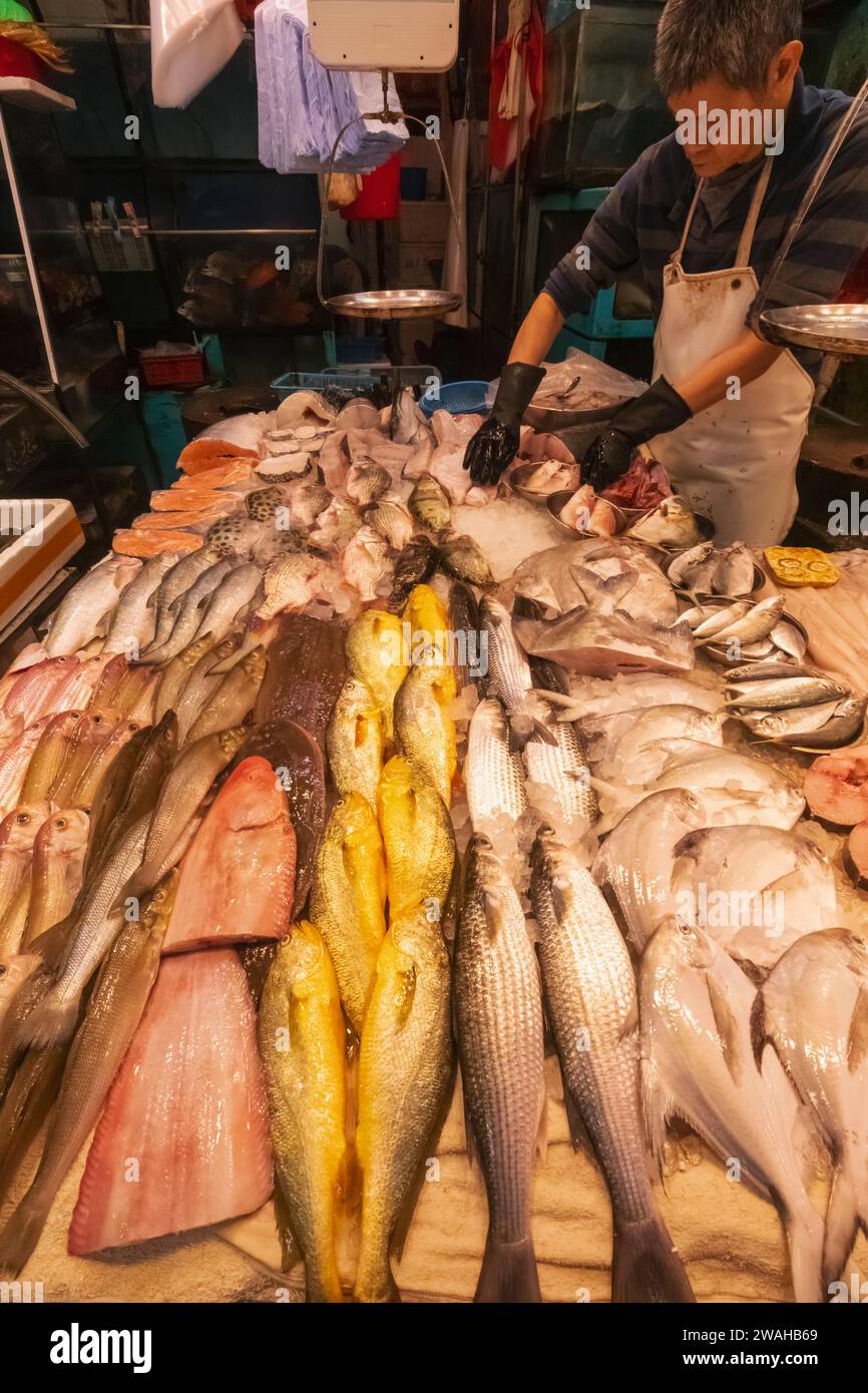 China, Hongkong, Hong Kong Island, Central, Wet Fish Shop Display Stockfoto