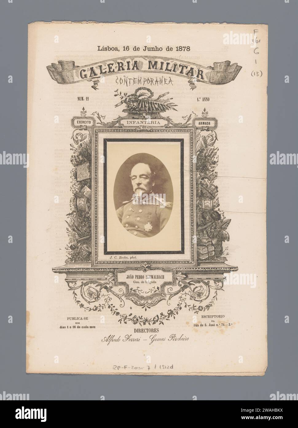 Zeitgenössische Militärgalerie, Gomes Pércheiro, 1878 Buch Lissabon-Zeitung. Fotounterstützung für Druck/Albumendruck Stockfoto