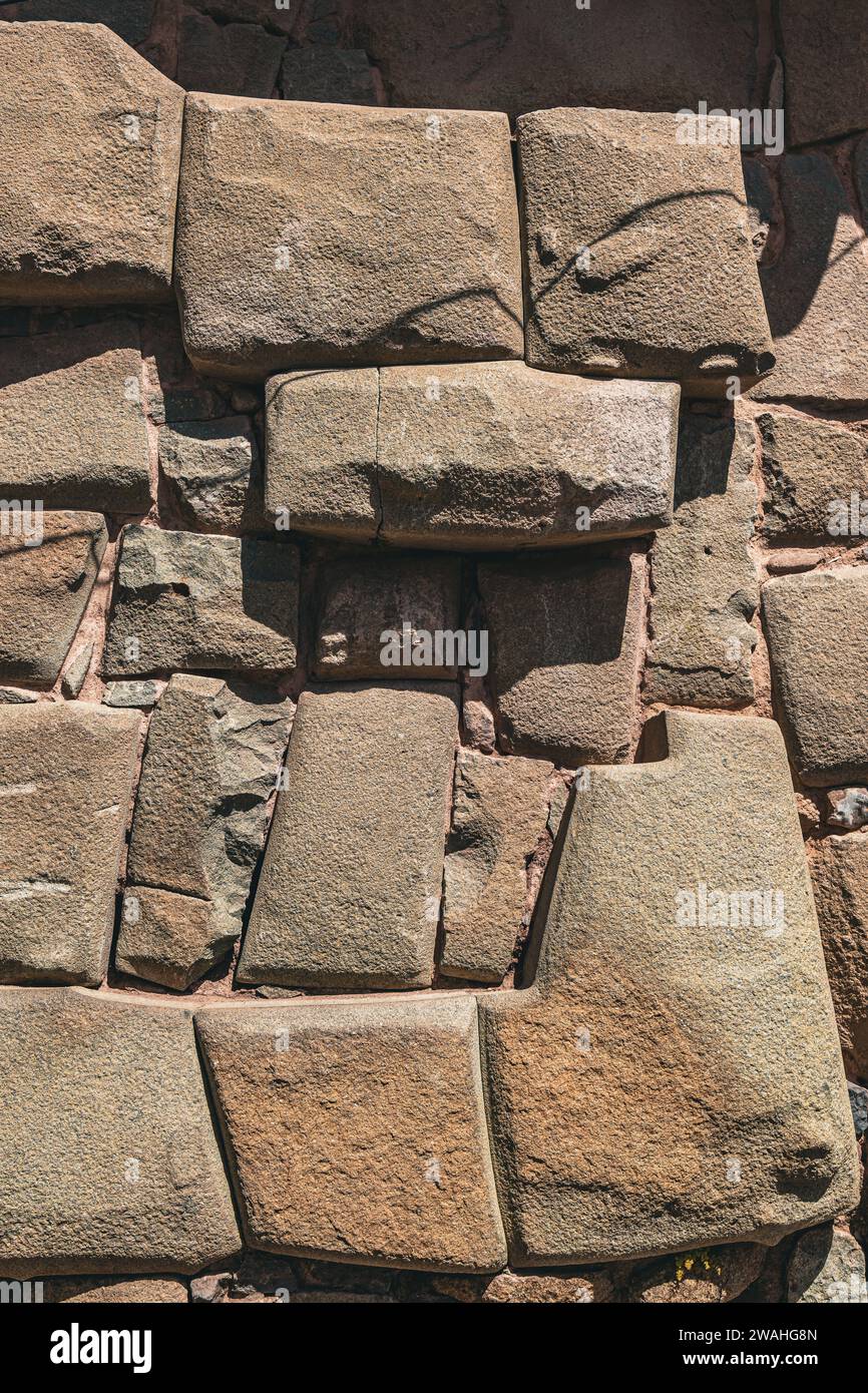 Cusco, Peru, historisches Stadtzentrum, Details aus Steinmauern, INKA-Kultur, Bautechnik, 2023 Stockfoto