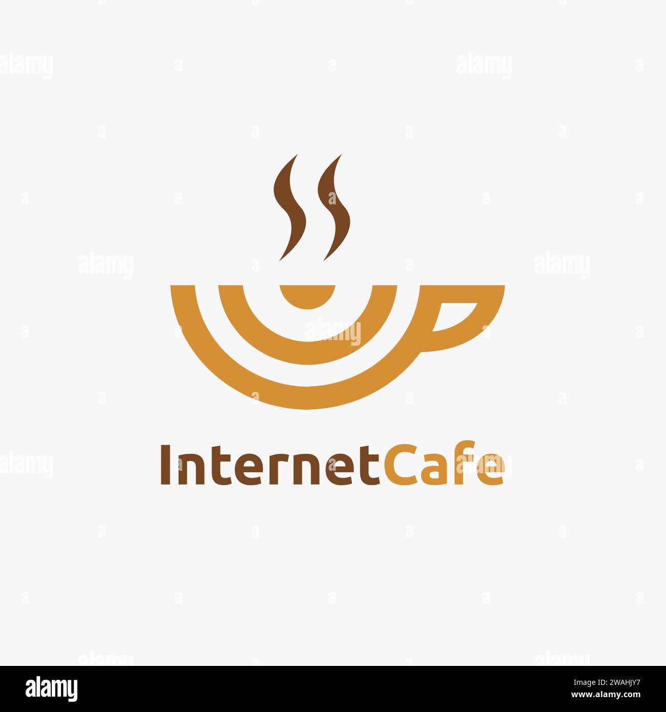 Einfaches abstraktes drahtloses Signal und Kaffeetassen-Logo-Vektorvorlage auf weißem Hintergrund Stock Vektor