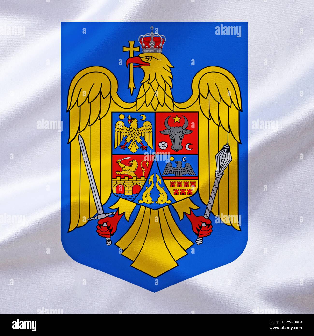 Das Wappen Rumäniens, Land am Schwarzen Meer, Balkanhalbinsel, Studio Stockfoto