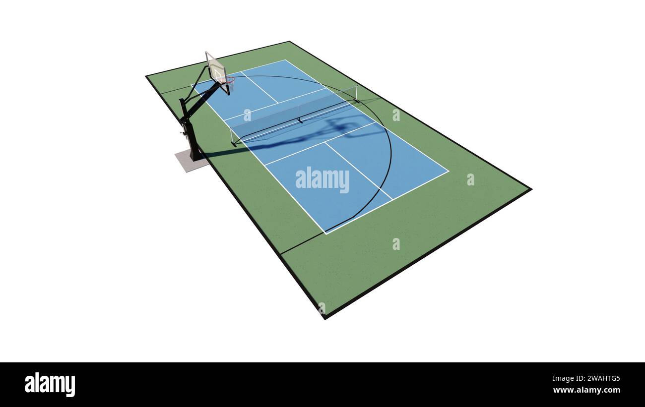 Luftaufnahme einer Kombination aus Basketball- und Pickleball-Court Multisport 3D-Rendering-Visualisierung Stockfoto