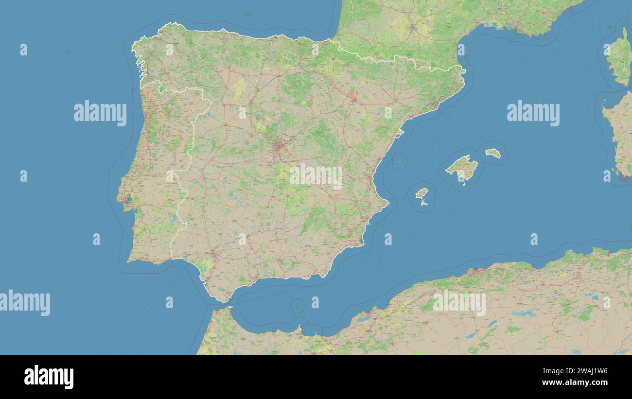 Spanien auf einer topografischen Karte im OSM-Standardstil Stockfoto