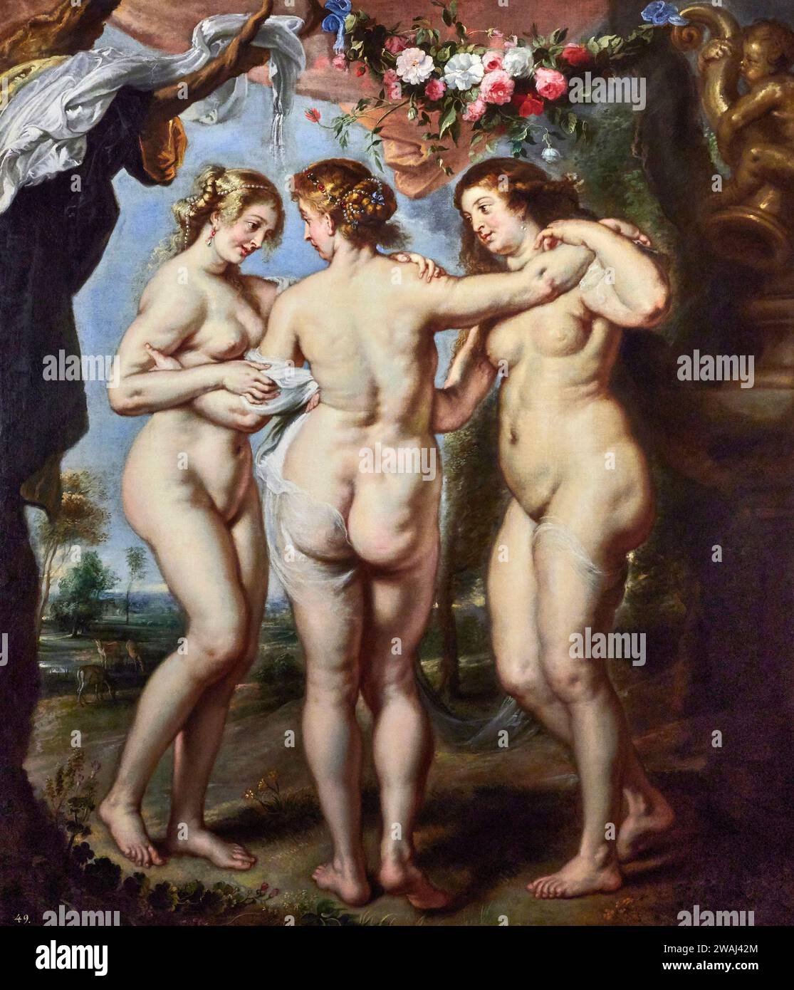 Le Tre Grazie - olio su tela - Pieter Paul Rubens 1638 - Madrid, collezione Israel Garzon Stockfoto