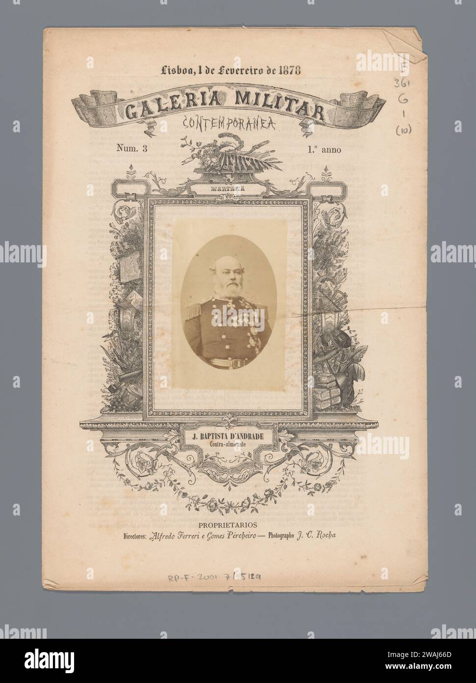 Zeitgenössische Militärgalerie, Gomes Pércheiro, 1878 Buch Lissabon-Zeitung. Fotounterstützung für Druck/Albumendruck Stockfoto