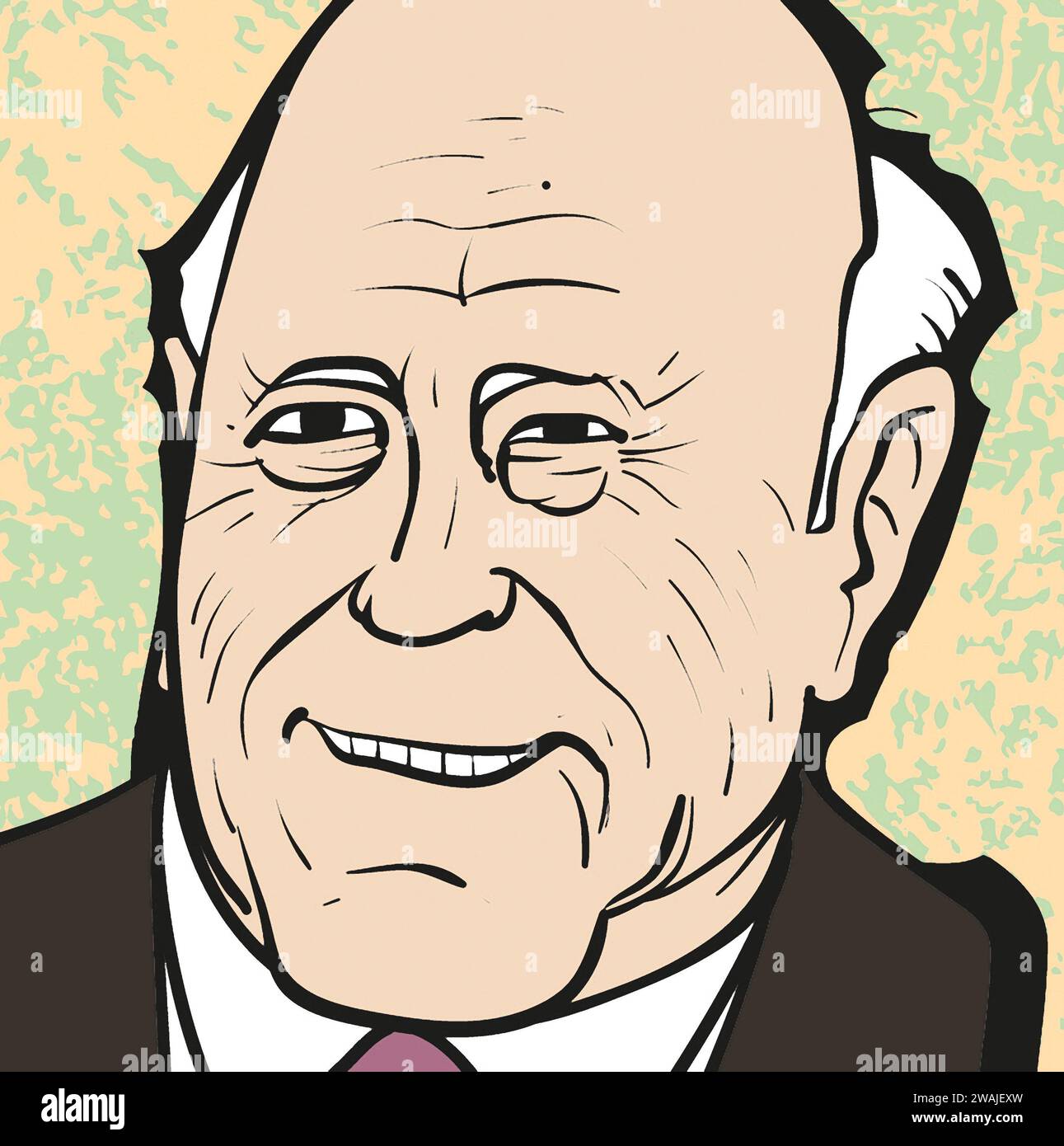 Karikatur-Porträtkunst Frederik Willem de Klerk, Präsident von Südafrika, der mit Mandela an der Zerschlagung des Apartheid-Systems arbeitete Stockfoto