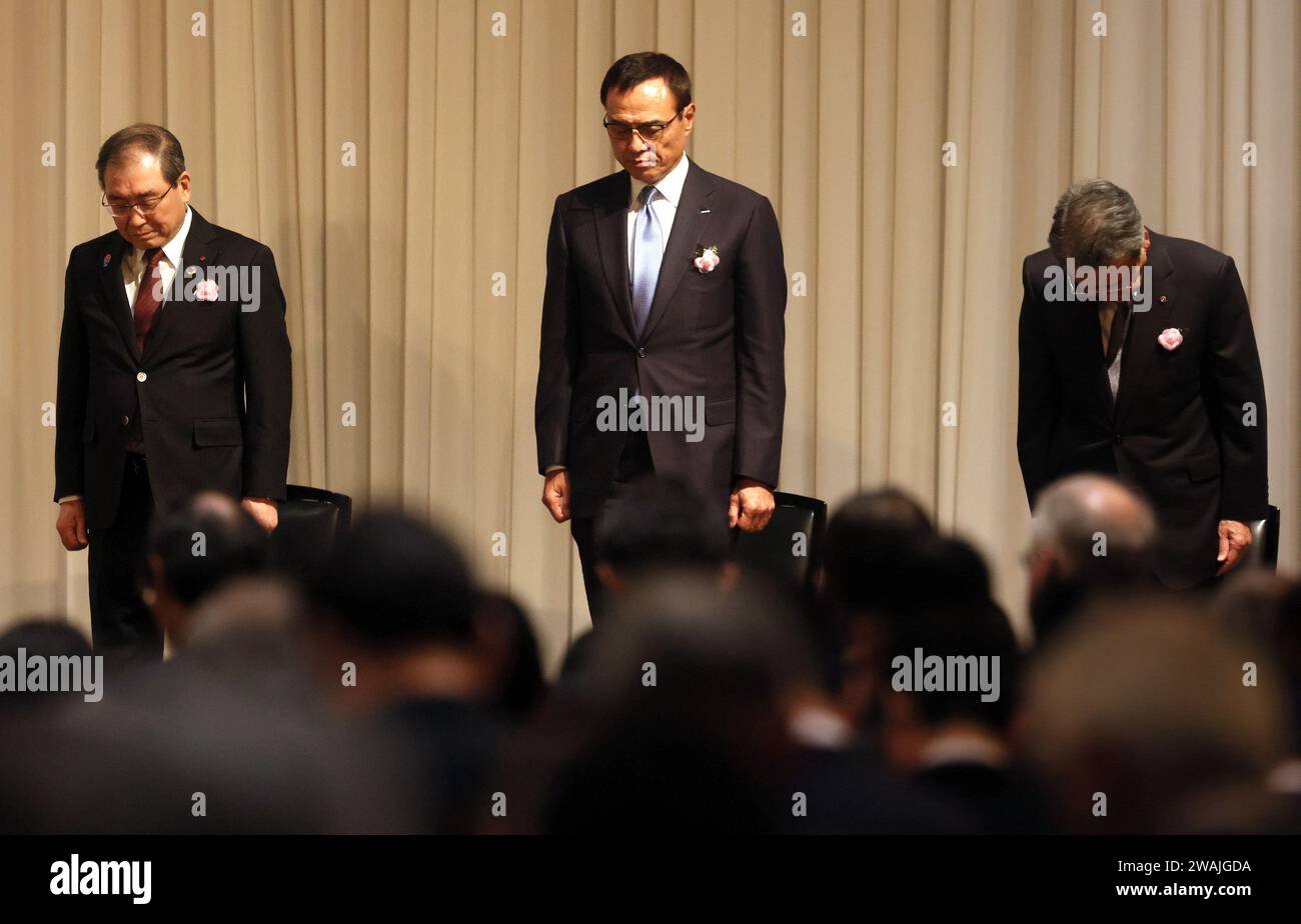 Tokio, Japan. Januar 2024. Die japanischen Wirtschaftsführer (LR